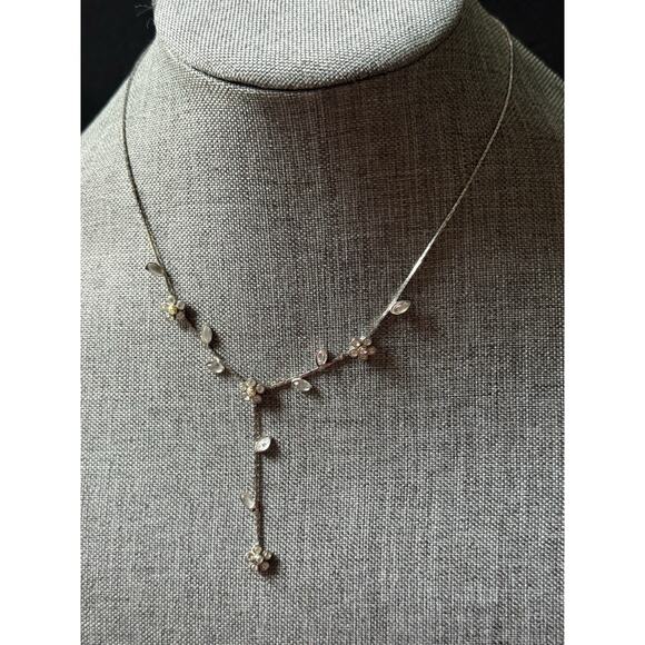 Crystal Lariat Necklace Clear Gem Jewels Y Drop Long Thin Dainty Chain Elegant - Picture 1 of 6
